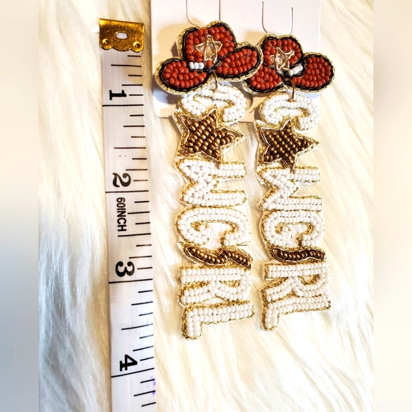 NEW Western Cream White Beaded Cowgirl Earrings Star and Hat detail - Picture 5 of 5